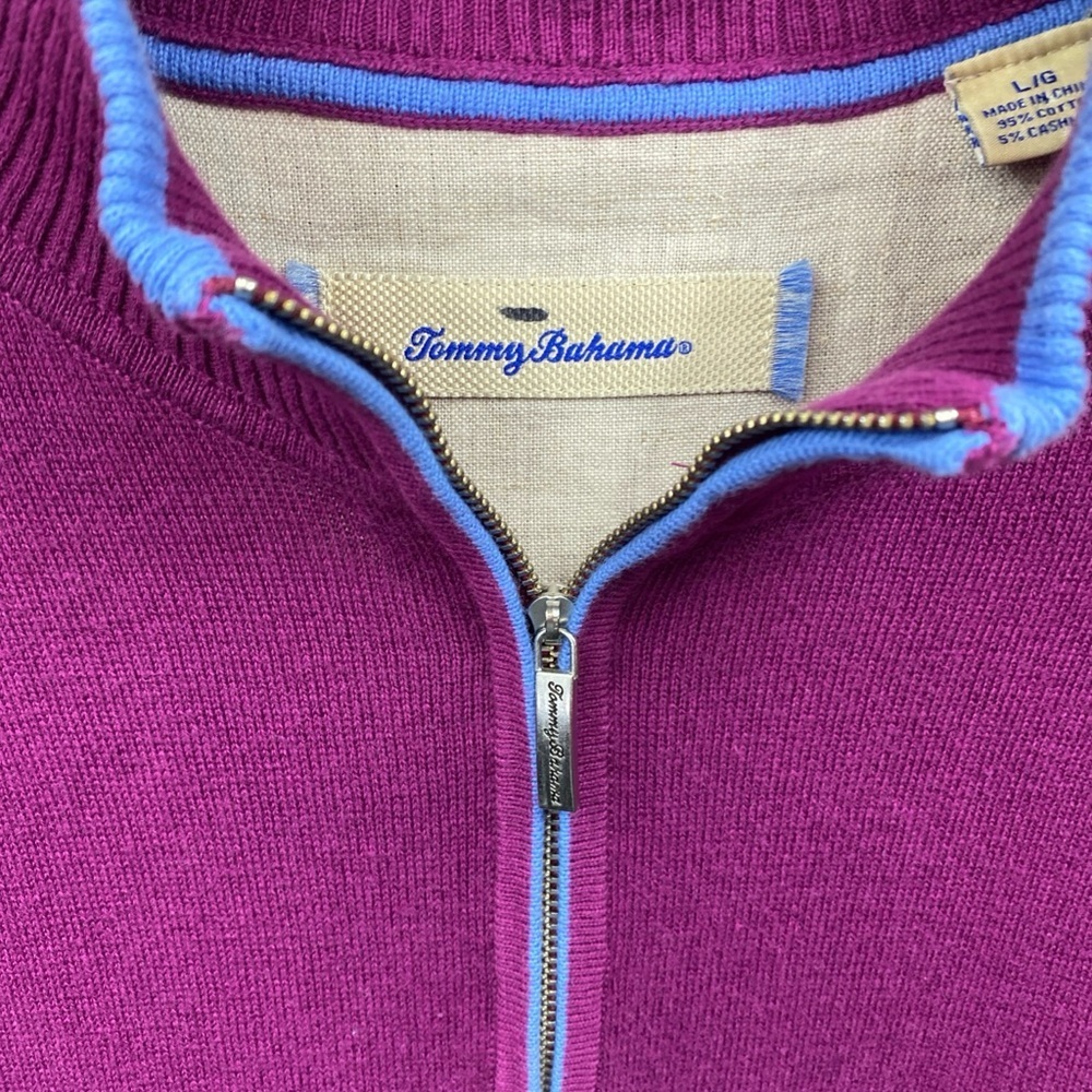 Tommy Bahama Men’s Large 1/4 Quarter Zip Cotton Cashmere Pullover Sweater Purple - Picture 2 of 6